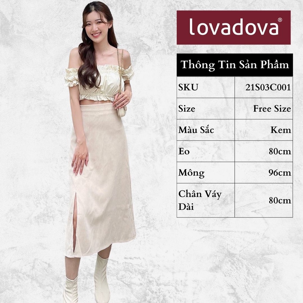 Chân Váy Nữ, Cách Điệu Xẻ Tà Bên Hông, Khóa Kéo Sau, Màu Kem - Lovadova 21S03C001