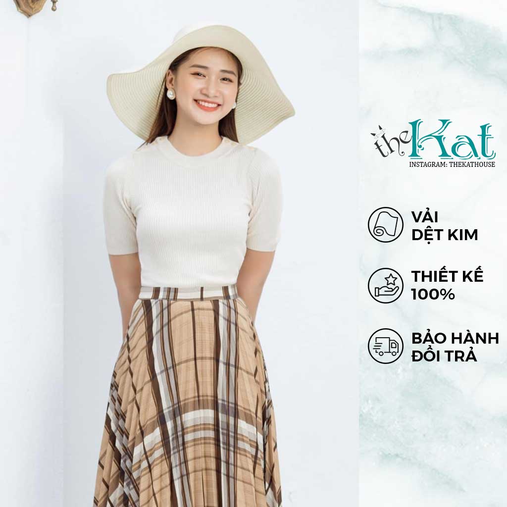 Áo Thun Dệt Kim không cổ The Kat House, vải dệt sợi,ôm vừa vặng, tông dáng, đủ màu, đủ size