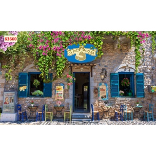 Tranh dán tường Quán Cafe, Trà Sữa, Trang Trí Cửa Hàng 3D khổ lớn