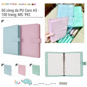 KLONG - Sổ còng da 7 màu để chọn - Da PU ruột CARO / DOT / LINED / PLANNER size A5 - 100 trang; MS: 992 🐻🌸🌸
