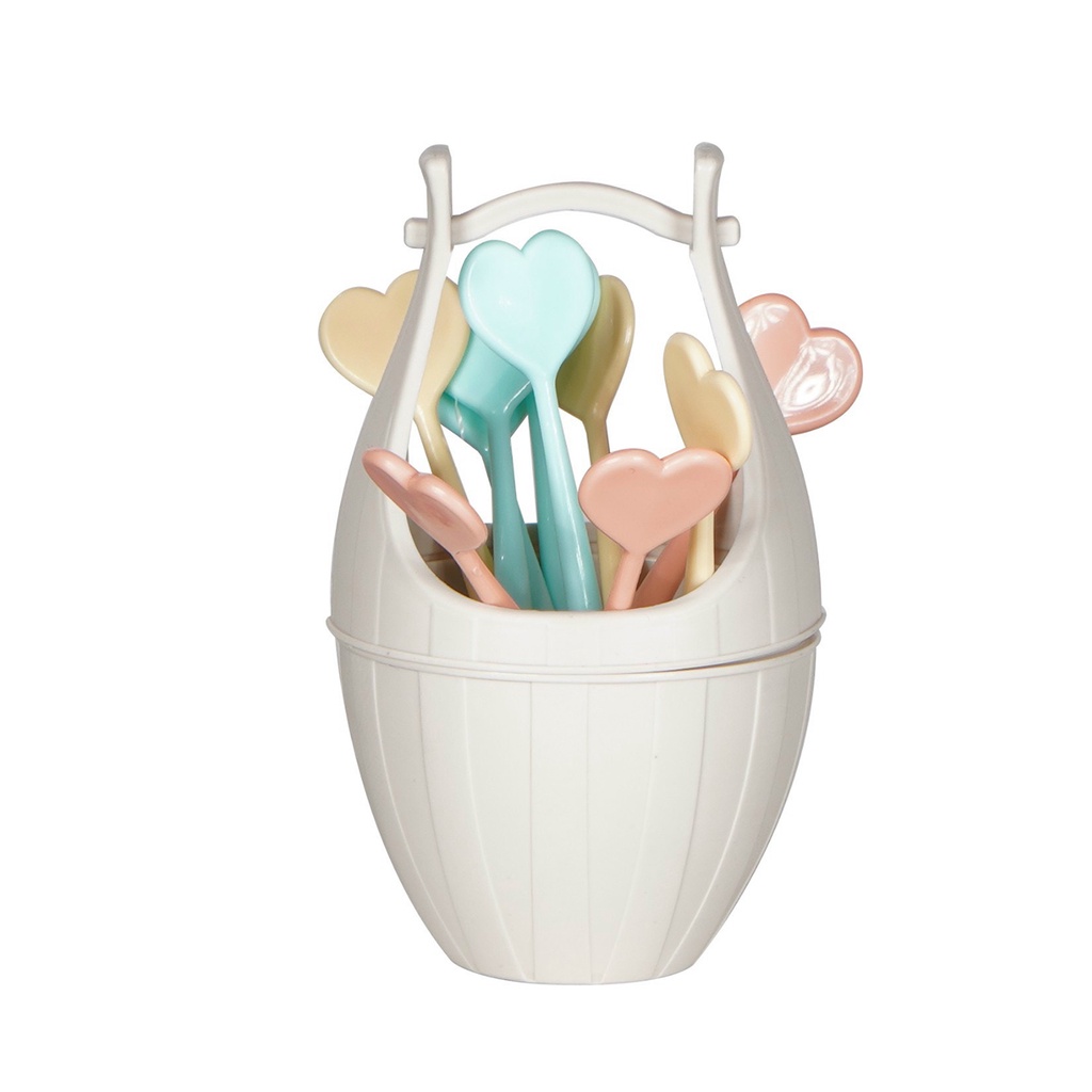 Bộ dĩa ăn trái cây Việt Nhật 3399 dễ thương hình trái tim ở cán cầm, Dĩa xiên hoa quả tiện lợi