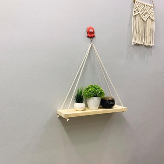 Kệ gỗ  thông tự nhiên treo tường có dây phong cách retro DIY dây trắng