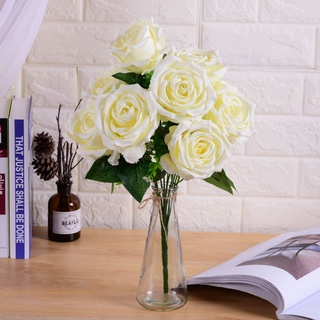 Hoa Giả- Cụm Hoa Hồng Giả 9 Bông 45cm Decor Nhà Cửa Siêu Xinh
