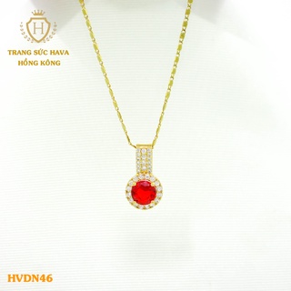 Dây Chuyền, Vòng Cổ Nữ Mặt Đính Đá Màu Đỏ Xi Mạ Vàng Non Cao Cấp - Trang Sức Hava Hong Kong - HVDN46