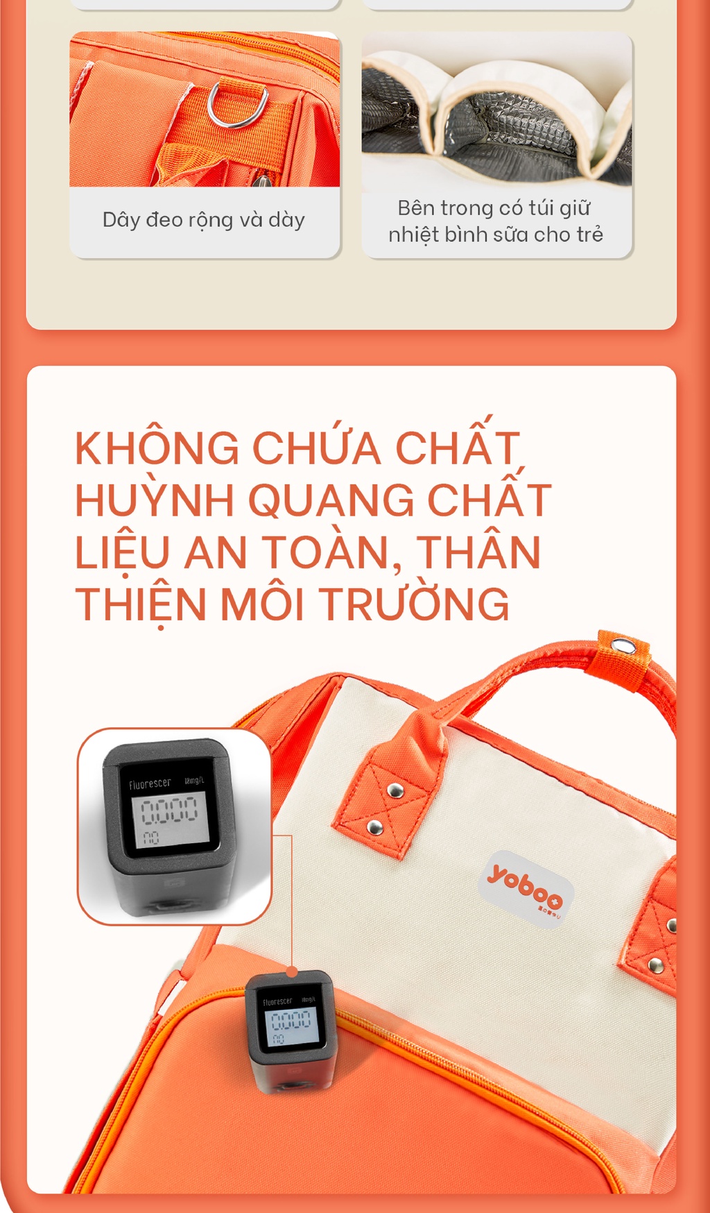 Mô tả Balo bỉm sữa đa năng cho mẹ và bé Yoboo YB-005 chống thấm nước sức chứa lớn 20L nhiều ngăn chứa đồ - Hàng chính hãng - 6