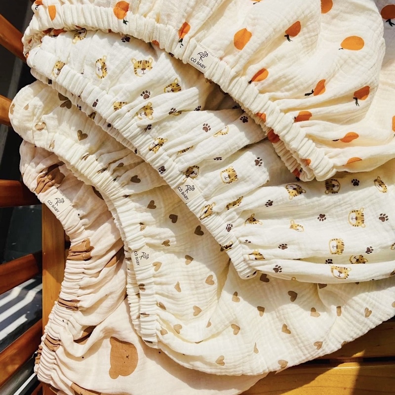 [CÒ BABY KT60] Ga bọc đệm cũi đa năng bo chun Muslin cao cấp KT62x114cm hoạ tiết đáng yêu cho bé.