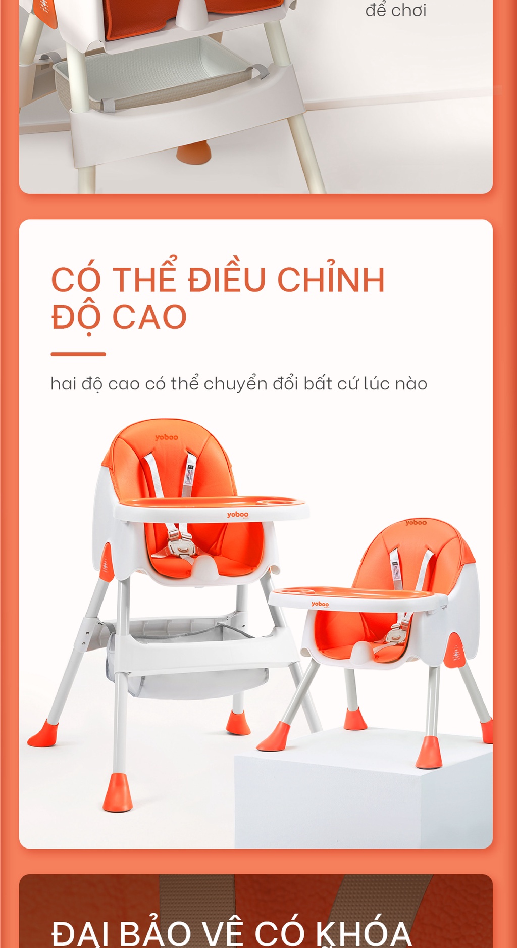 Mô tả Ghế ăn dặm cho bé Yoboo YB-0015 gồm khay ăn khay chứa đồ, điều chỉnh chiều cao ghế và độ rộng khay ăn - Hàng chính hãng - 4