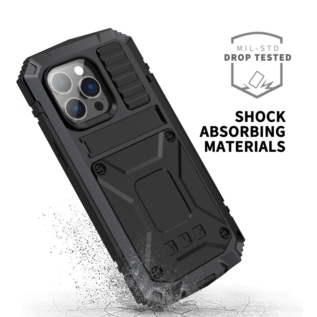 Vỏ kim loại giáp chống sốc cho iPhone 16 15 14 Plus 13 Pro MAX 12 IP54 Ốp lưng nhôm chống nước chịu lực nặng Vỏ điện thoại cho iPhone 16 Pro