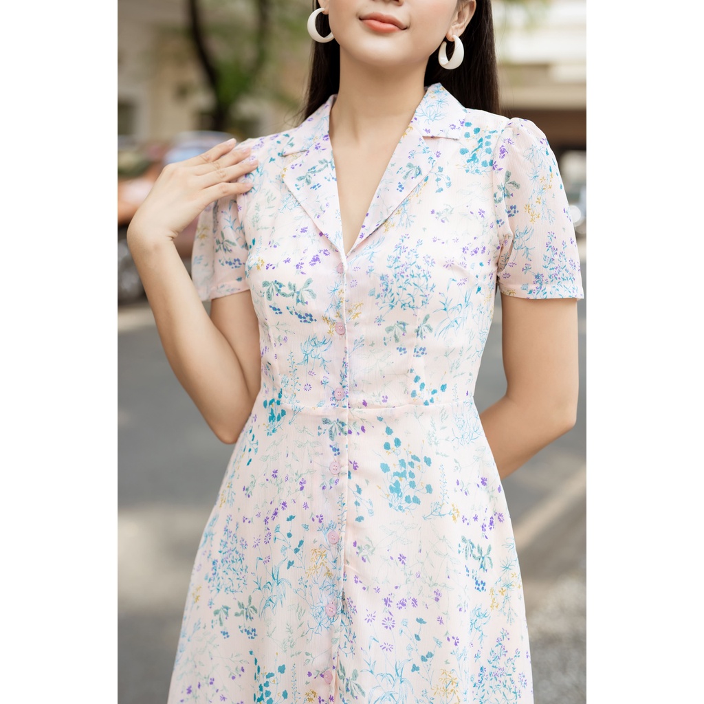 Đầm Sơ Mi Hoa Nhí The Kat House, vải tơ gân cực xinh, mát mẻ, thoải mái