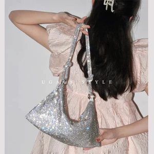 Túi xách nữ đính đá quai dây đôi thắt nút Crystal Mesh Bag