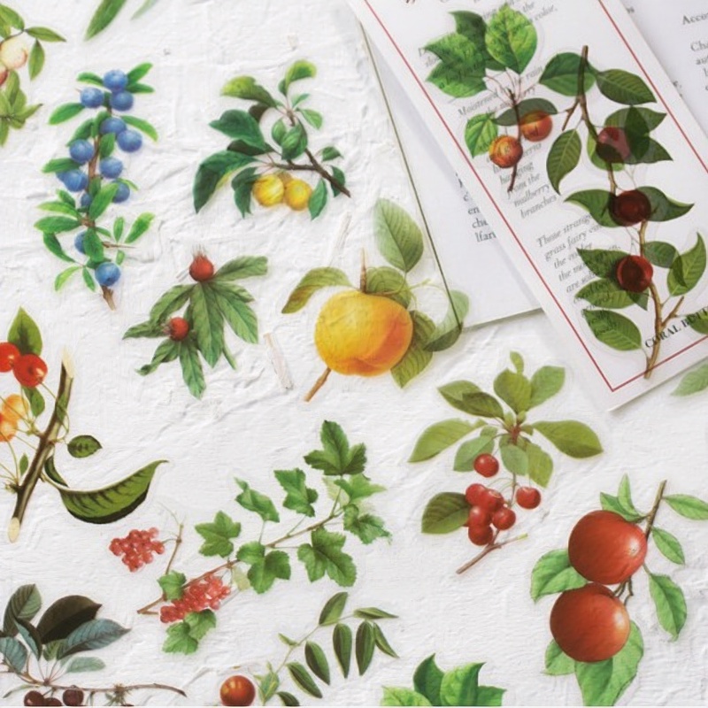 Sticker vintage trang trí hình hoa lá retro trong suốt chống nước HD165-K63 DIY sổ tay bullet journal scrapbook album