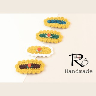 Combo 4 kẹp tóc viền hoa len Handmade nhiều màu cho nữ và bé gái 6cm |Shop Rô Handmade