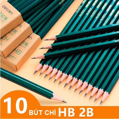 COMBO 10 bút chì lục giác Deli - loại 2B/HB vẽ mỹ thuật, làm bài kiểm tra cực chuẩn