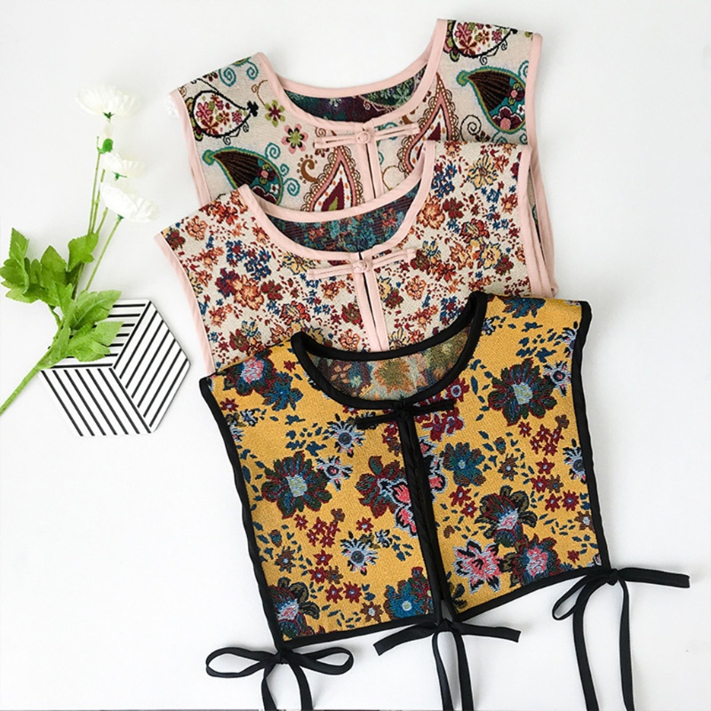 Dasbsug Nữ Phong Cách Trung Hoa Thêu Nửa Đầu Khăn Choàng Vintage Flroal Sườn Xám Giả Cổ Ren Trang Trí Cổ Bao