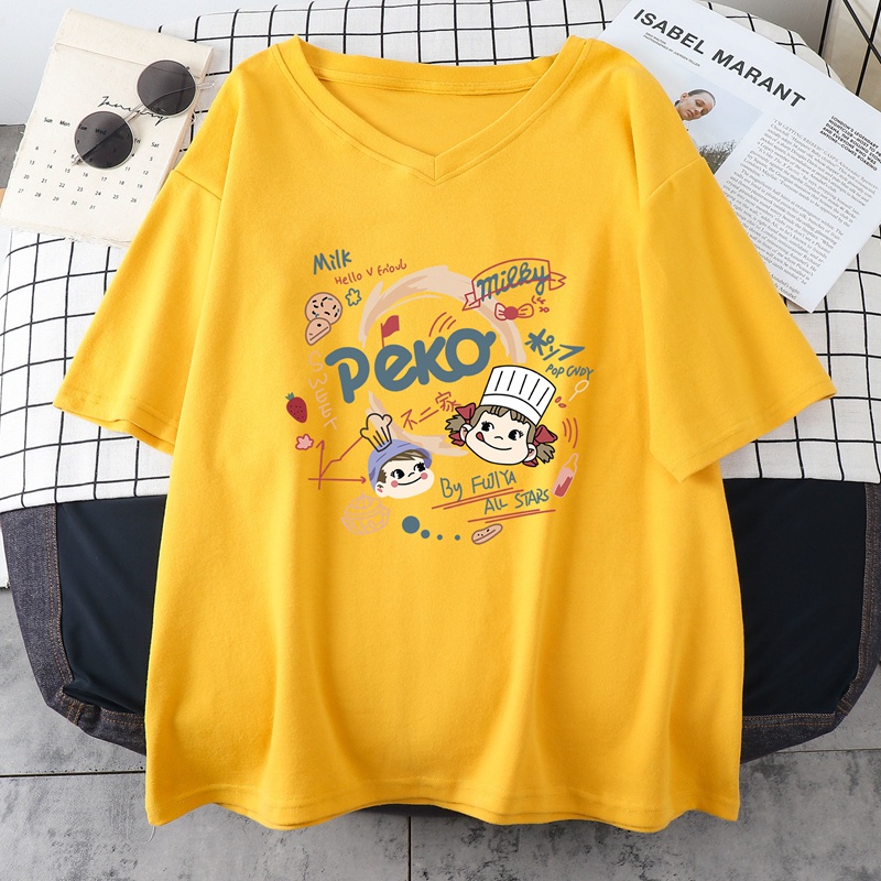 Áo Thun Tay Lỡ Nữ HappyFamily Cổ Trái Tim In Họa Tiết Các Món Bánh Xinh Xắn PEKO Cotton 100 Cao Cấp