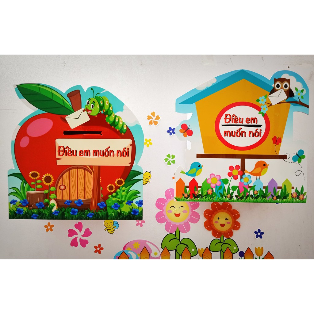 Hộp Thư Điều Em Muốn,  phía sau là hộp giấy ( mẫu ngẫu nhiên ) trang trí lớp (Đồ dùng dạy học Miki)