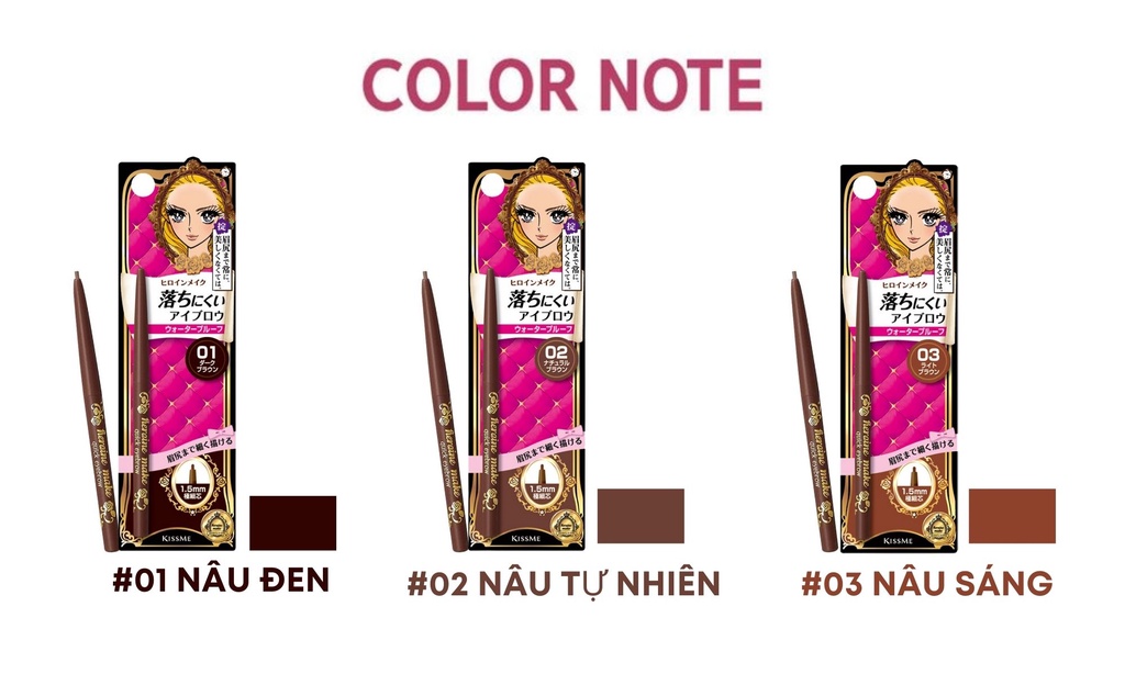 Mô tả Bút chì sáp kẻ lông mày Kissme lõi siêu mịn lâu trôi không thấm nước Kissme Heroine Make Quick Eyenrown 0.07g - 2