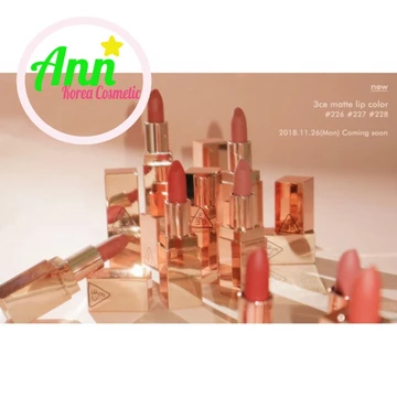 Son Thỏi 3CE 💓 FREESHIP💓 son 3ceGIẢM GIÁ 5k Khi Nhập[SONM5K] Matte Lip Color New Version Lì Mềm Mịn