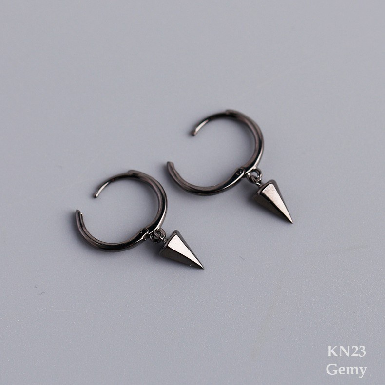 Khuyên tai nam tròn bạc 925 hình mũi đinh nhỏ 2 màu bạc đen thiết kế đơn giản, cá tính unisex(1 chiếc)| GEMY SILVER KN23