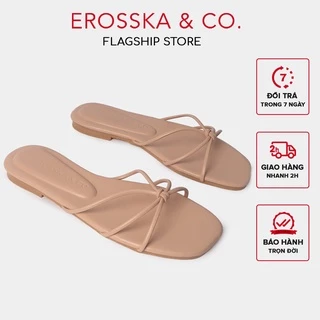 Dép nữ thời trang đế bằng Erosska phối dây quai mảnh màu nude - DE037