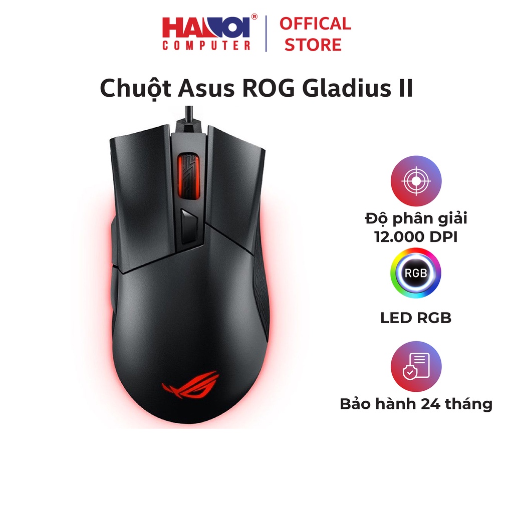 Chuột Asus ROG Gladius II (USB/RGB/màu đen), Mắt cảm biến cao cấp với ...