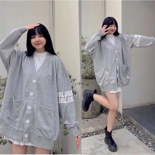 Áo Khoác Cardigan Xám Đen SBLS Nam Nữ Cúc Cài Dáng Rộng