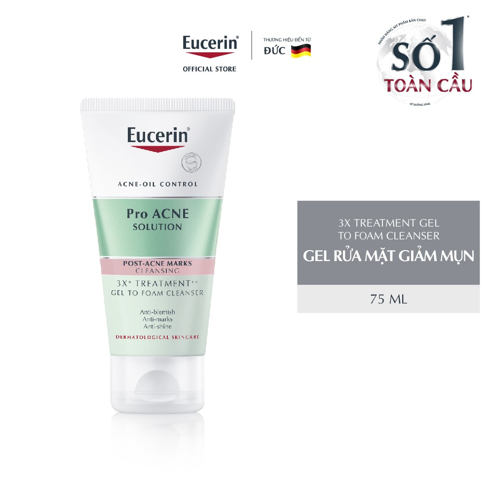 Ảnh Gel rửa mặt cho da mụn Eucerin 3X Treatment Gel To Foam Cleanser 75ml 2