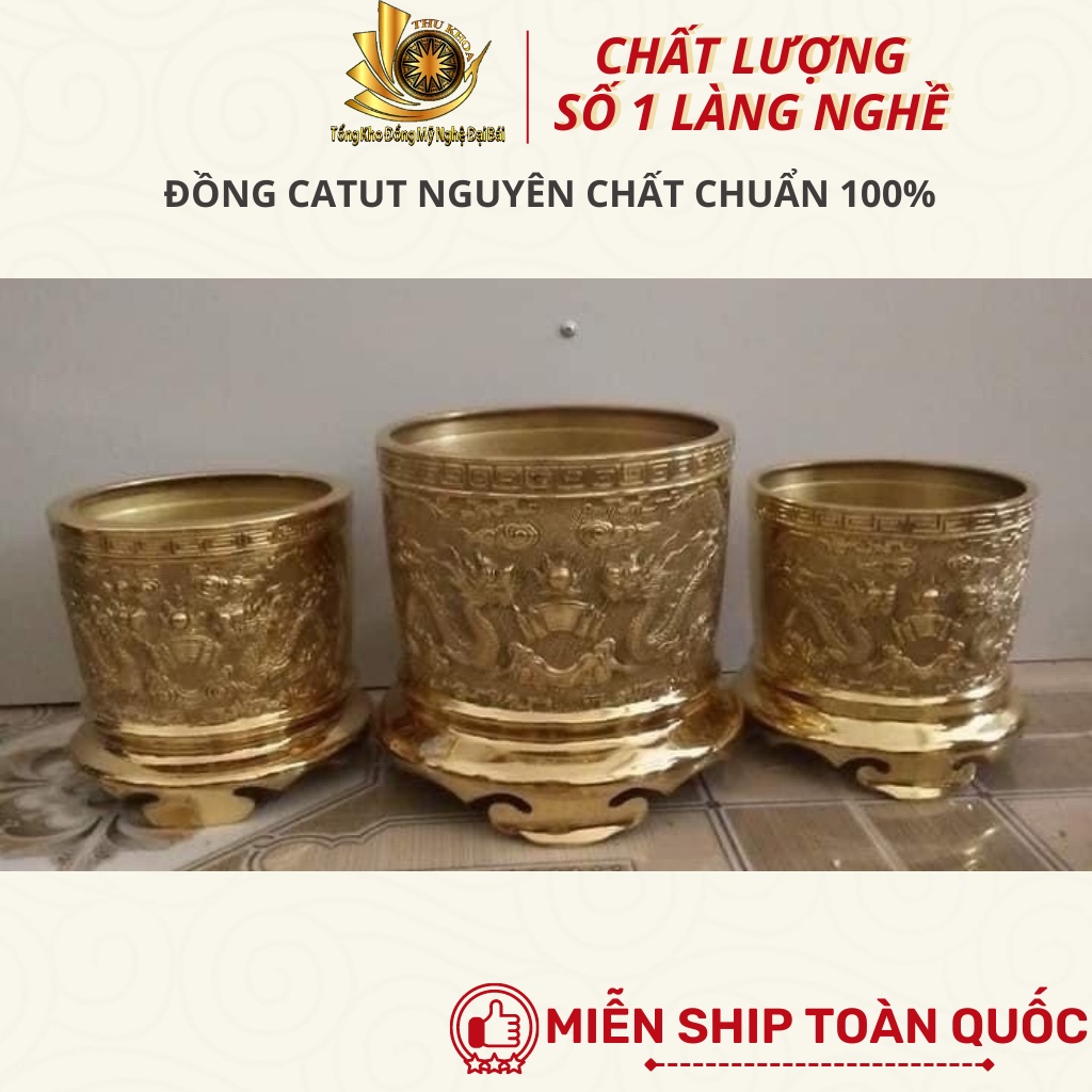 Bộ Đỉnh Đồng Catut Tam Sự Đủ Kích Thước 45, 50, 60 Đồng Nguyên Chất 100% Liền Nguyên Khối Đồ Đồng Đại Bái Freeship