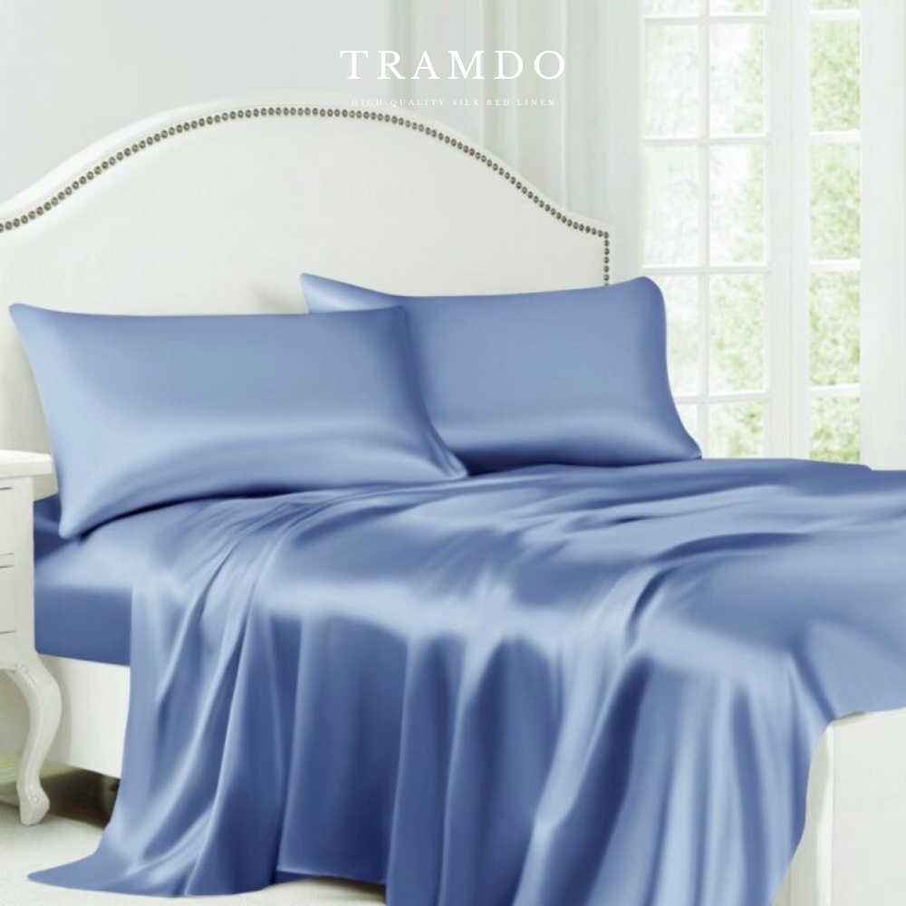 Ảnh Bộ Chăn Ga Gối Lụa Cao Cấp NITE9SILK TRAMDO BEDDING Màu Xanh Lam 1