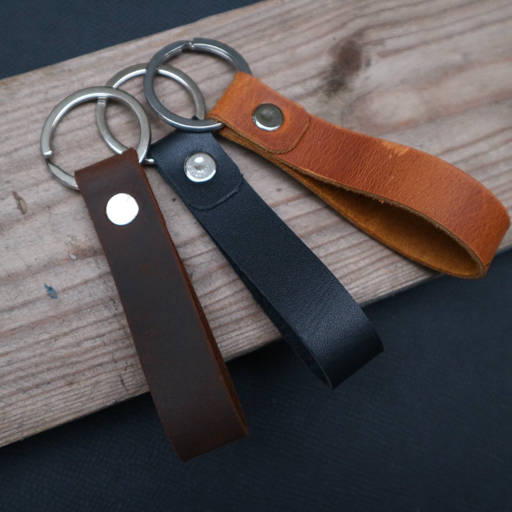 Móc khóa da bò thật Hata leather, khoen bằng thép.