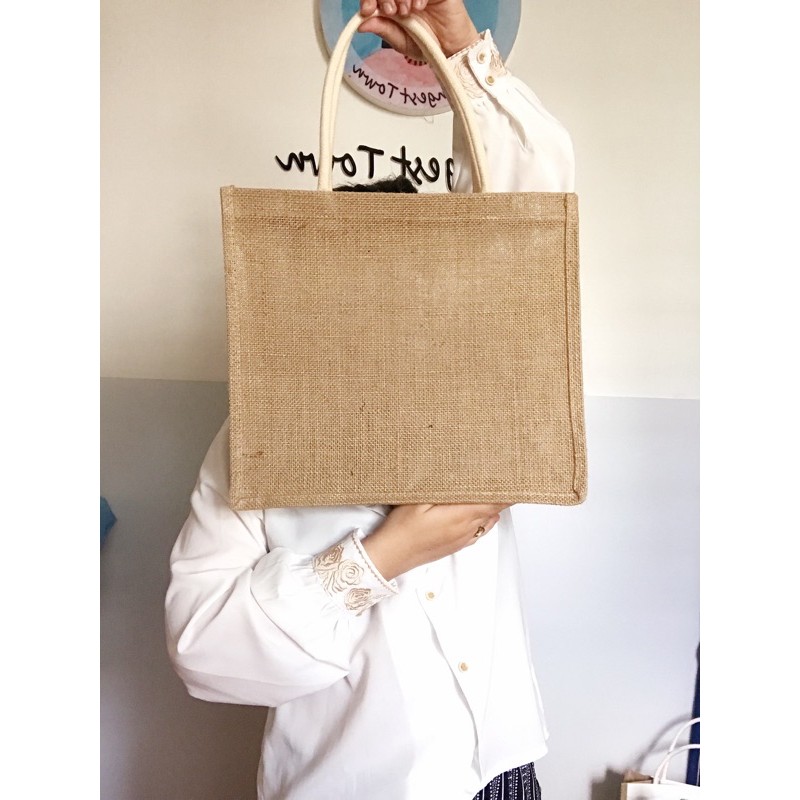 Túi cói bố trơn 31x27x12cm