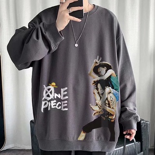 Áo sweater cổ tròn tay dài dáng rộng in họa tiết hoạt hình One Piece phong cách hip hop