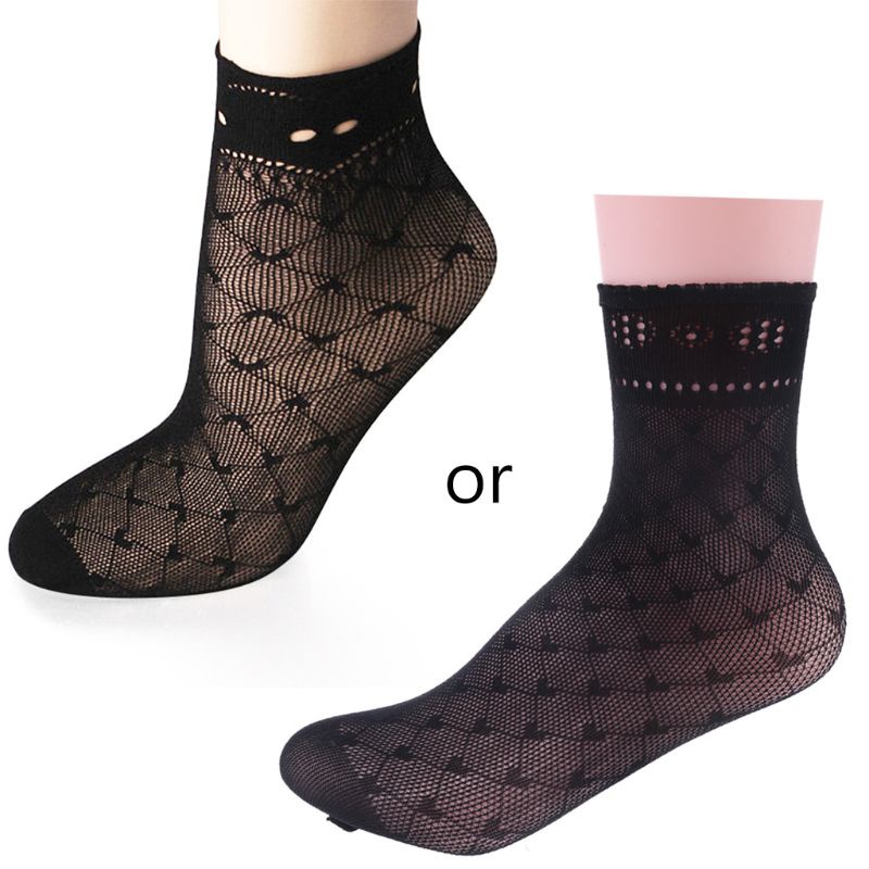 Vic Nữ Mùa Hè Ngắn Trên Mắt Cá Chân Thuyền Tất Fishnet Lưới Đen Hoa Ren Pat