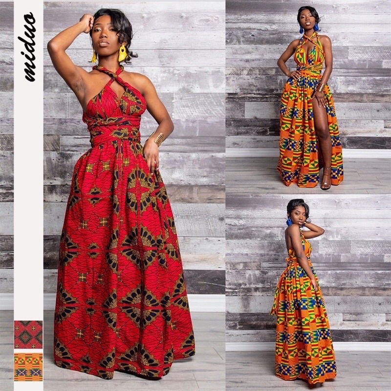 Váy Hoạ Tiết Maxi Phong Cách BoHo Màu Đỏ
