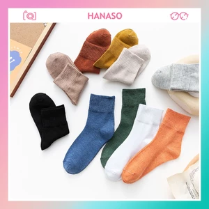 Tất vớ cổ cao nam nữ phong cách Nhật Hàn màu trơn cá tính chất dệt kim thời trang thu hè sử dụng cả tuần HANASO TD030
