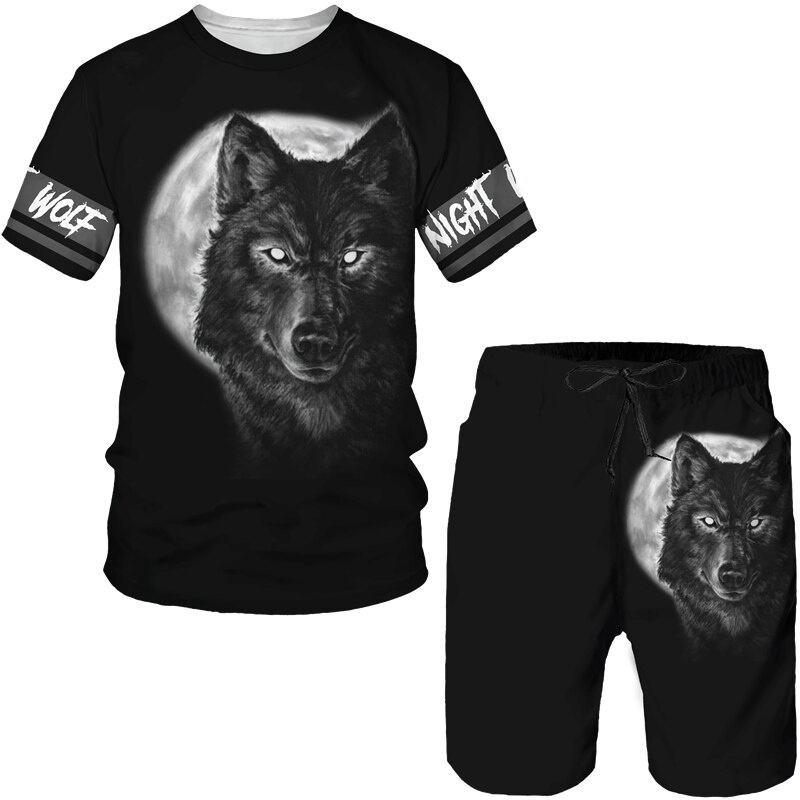 Set Đồ Thể Thao Áo Thun Tay Ngắn Cổ Tròn In Hình Sói 3D + Quần Short Phong Cách Hip Hop Thời Trang Mùa Hè Cho Nam