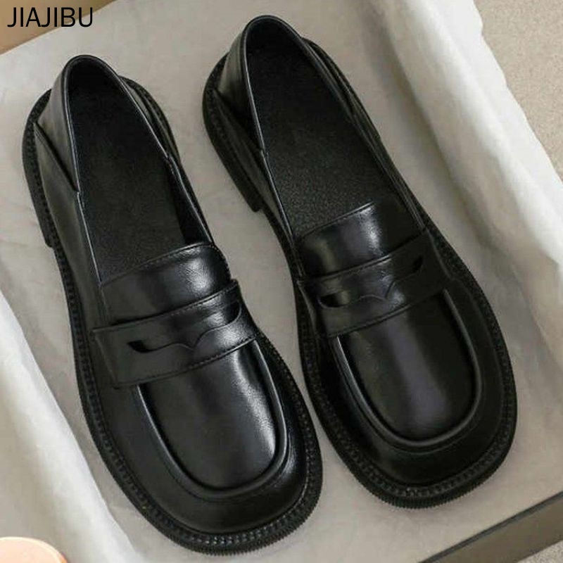 Mary Janes thời trang 35-43 All-match Korean Style Student JK Thick-soled Small Leather Shoes Fashion Japanese Lolita Uniform Shoes British Style Round Head Mary Jane Shoes 42 Large Size Women's Shoes College Style Student Leather Shoes