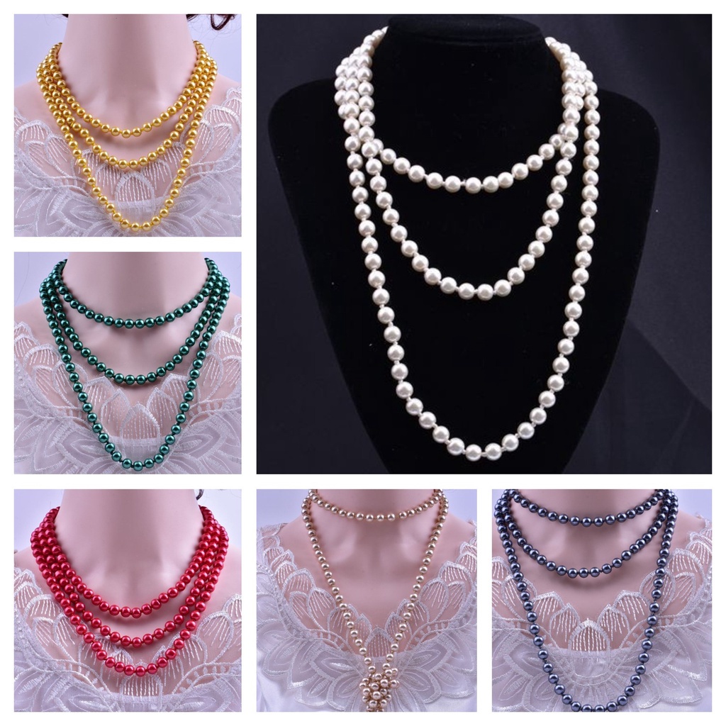 Yoomall Vòng cổ Ngọc Trai Nhân Tạo Dài Quyến Rũ Có Mặt Kính Và Chùm Lông Vũ Cho Kỷ Niệm