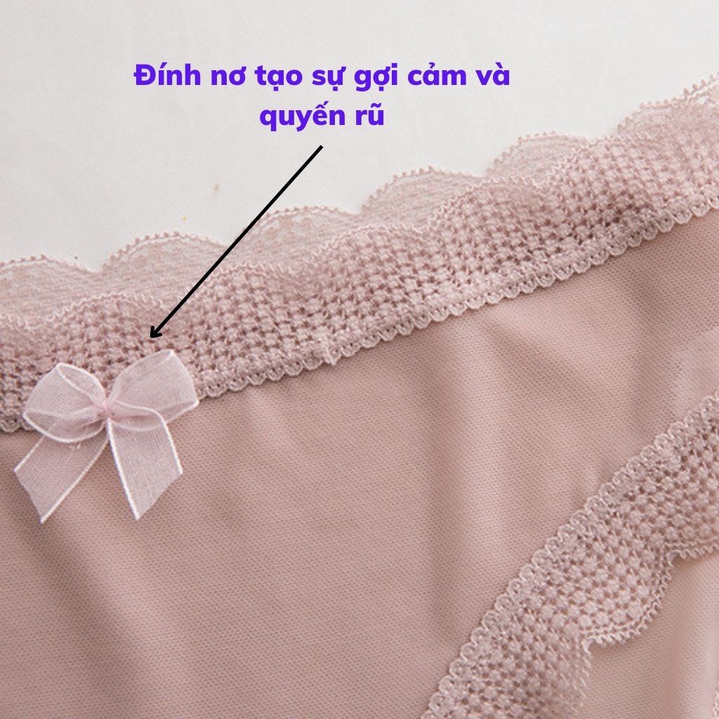 Quần lót nữ ren lưới xuyến thấu mềm mại thoáng mát sexy, Quần chíp nữ đính nơ gợi cảm LANIXA L115