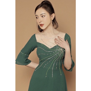 Đầm dạ hội xoè kết pha Lê tia mặt trời cao cấp (đầm dự tiệc cao cấp) tặng hoa tai thời trang xinh xắn