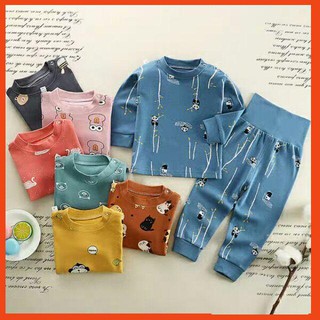 [siêu sale] Bộ đồ cotton áo dài cài khuy vai và quần cạp cao cho bé dưới 5 tuổi