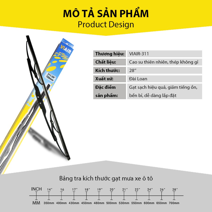 Gạt Mưa Gọng Sắt VIAIR 311 (28 Inch/700 mm)