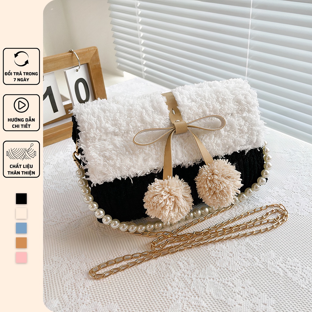 Túi len tự đan, túi đeo chéo pom pom thời trang Hàn Quốc - Bộ phụ kiện ...