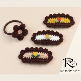 Combo 4 kẹp tóc, cột tóc hoa pom nhiều màu cho nữ và bé gái đẹp xinh 5cm, 6cm |Shop Rô Handmade