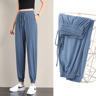 Quần thể thao lụa băng mùa xuân mùa hè dành cho nữ Quần nỉ dáng rộng thông thường Drape Slimmer Look All-Match Wide @