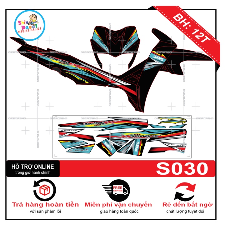 Tem rời sirius xanh đỏ đen S030 -- SHIN DECAL 2 | Shopee Việt Nam