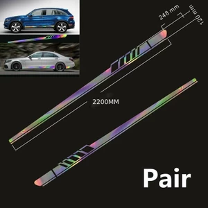 Bộ 2 Miếng Dán Decal Dài Kẻ Sọc Phản Quang Trang Trí Thân Xe Hơi
