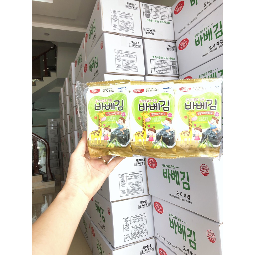 Rong Biển Ăn Liền Cho Bé BarbeKim Baby Kim Vị Oliu Ăn Dặm Hàn Quốc(Lốc 3 gói, Gói 4g)