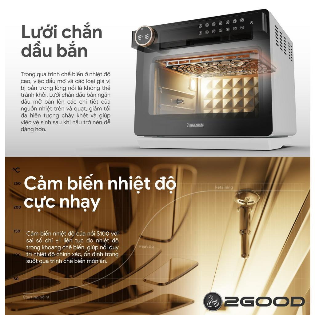 Product image Nồi Chiên Không Dầu Kèm Hấp 2GOOD S100, Lòng nồi và phụ kiện INOX 304, Dung tích 20L, Lồng tự đảo 360° 8