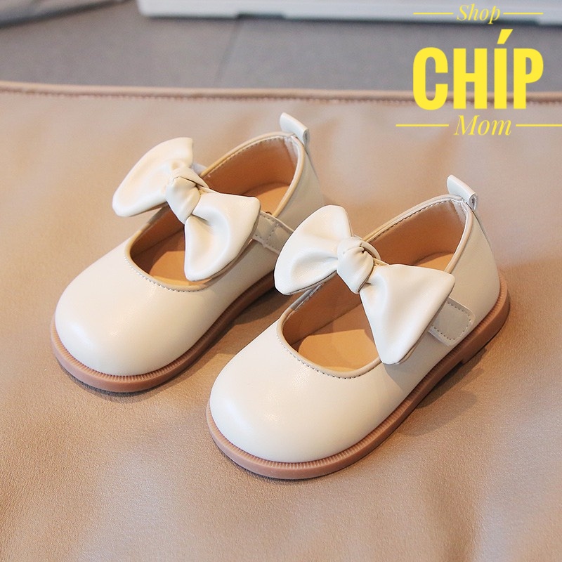giày búp bê bé gái giày bệt cho bé ba PU mềm êm chân quai ngang dán chống tuột nơ thắt xinh xắn MGBABY V761